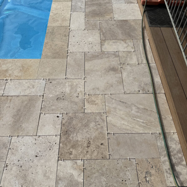 Country Blend Travertine Pool Paving French Pattern | Hourigan Landscaping