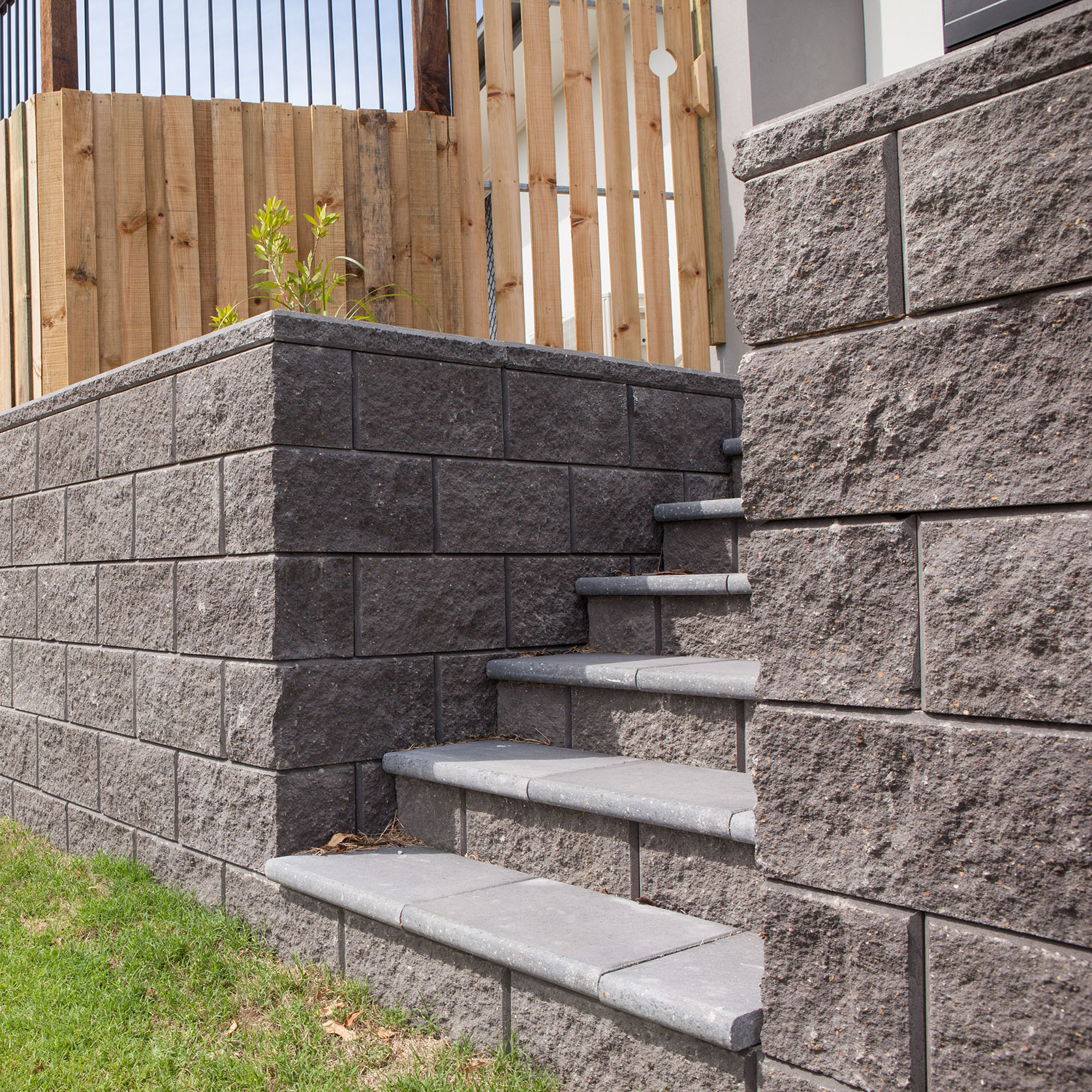 Versawall Retaining Wall and Steps - Charcoal