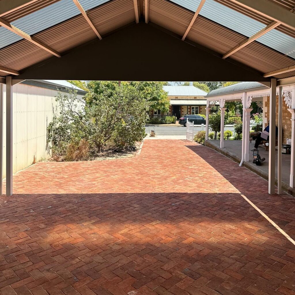 Old Red Sandstock Pavers Driveway and Carport | Vanscapes Strathalbyn