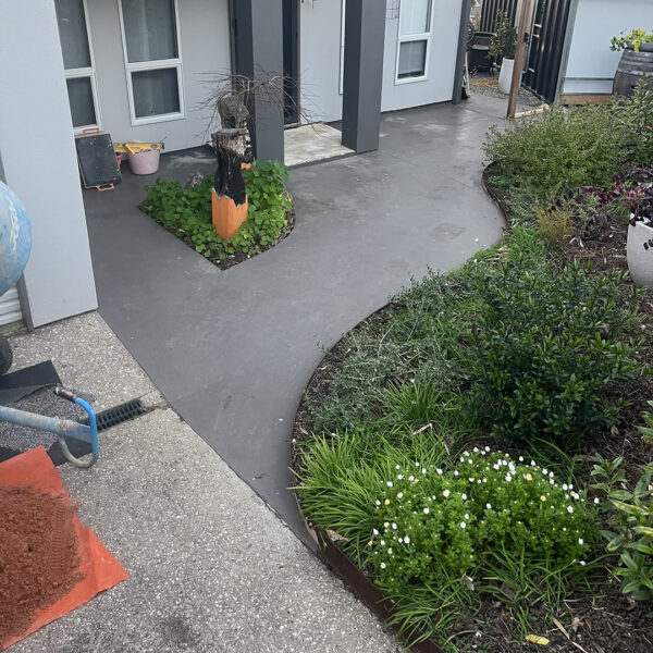 Before 12mm Silver Travertine French Pattern tiles porch | Hourigan Landscaping