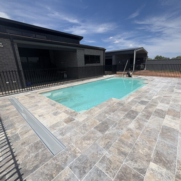 Silver Travertine 30mm with drop face Pool Paving | MTK Carpentry Construction