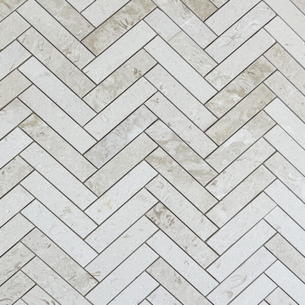 Beige Limestone Subway Tile - Herringbone Pattern